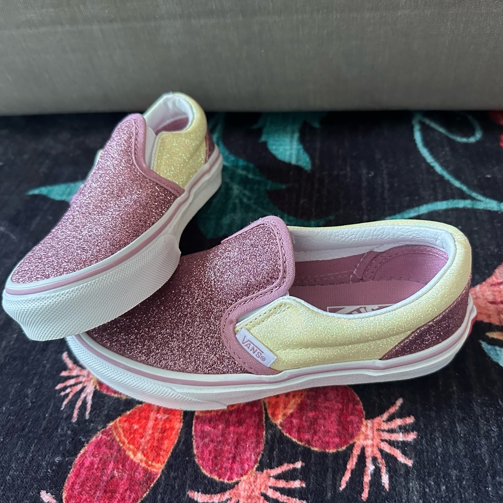 Vans Kids Glitter Slip-On Sneakers - Pink and Yellow